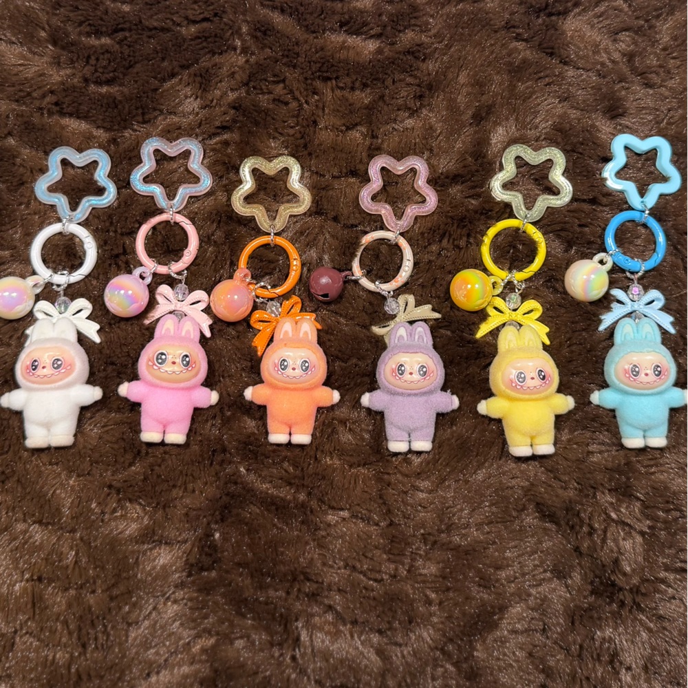 LOT OF 6 - Labubu Monster Plush Keychain Charm - Purple Monster Bag Charm